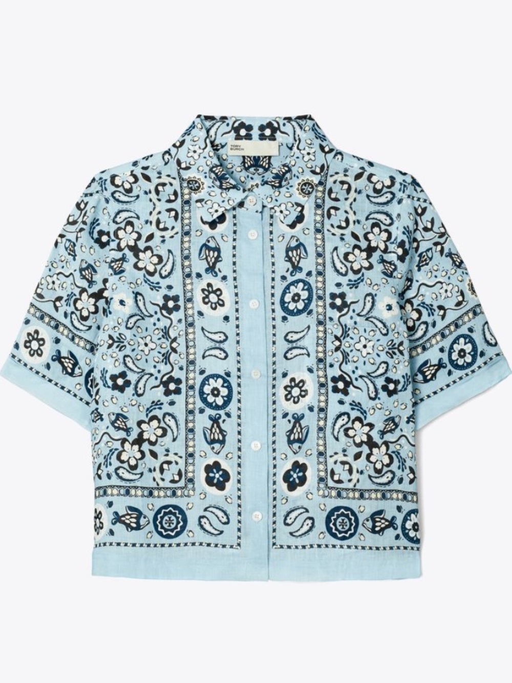 Tory Burch Linen Camp Shirt in Pisces Dream Print! Size M